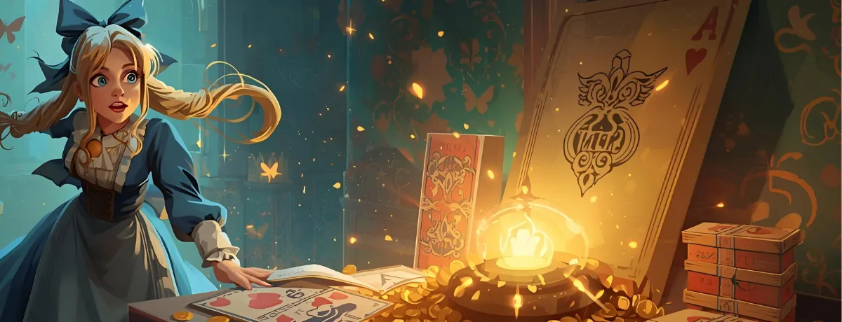 BetAlice Casino Deutschland – Alice entdeckt Bonuswelt mit Spielkarten und Goldmünzen
